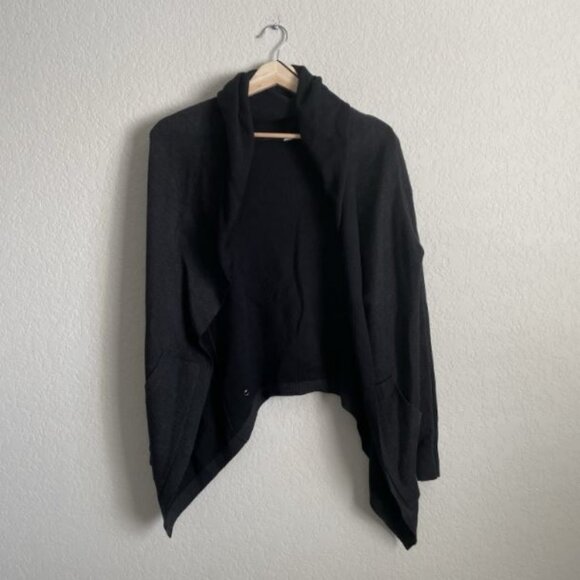Lululemon Cardigan Womens Cabin Yogi Wrap Gray Black Pockets Hooded Thumb Holes - Picture 1 of 9